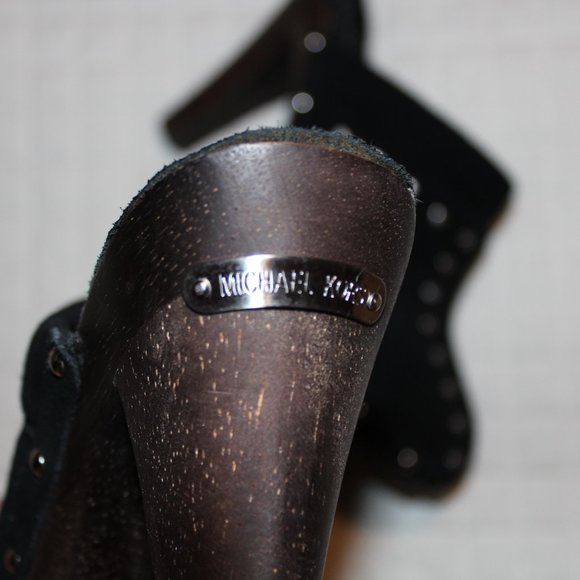 Michael Kors Black suede Leather Wood Heel Studded - Picture 7 of 12